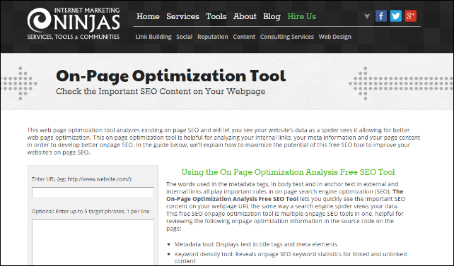 On page Optimization Tool