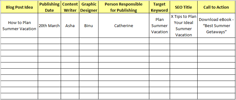 Blog Editorial Calendar